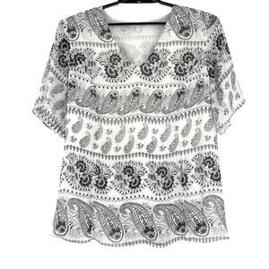 Marybelle Paisley Womens Top Sz 2X Y2K USA Boho Chiffon Flowy Festival Tie Back